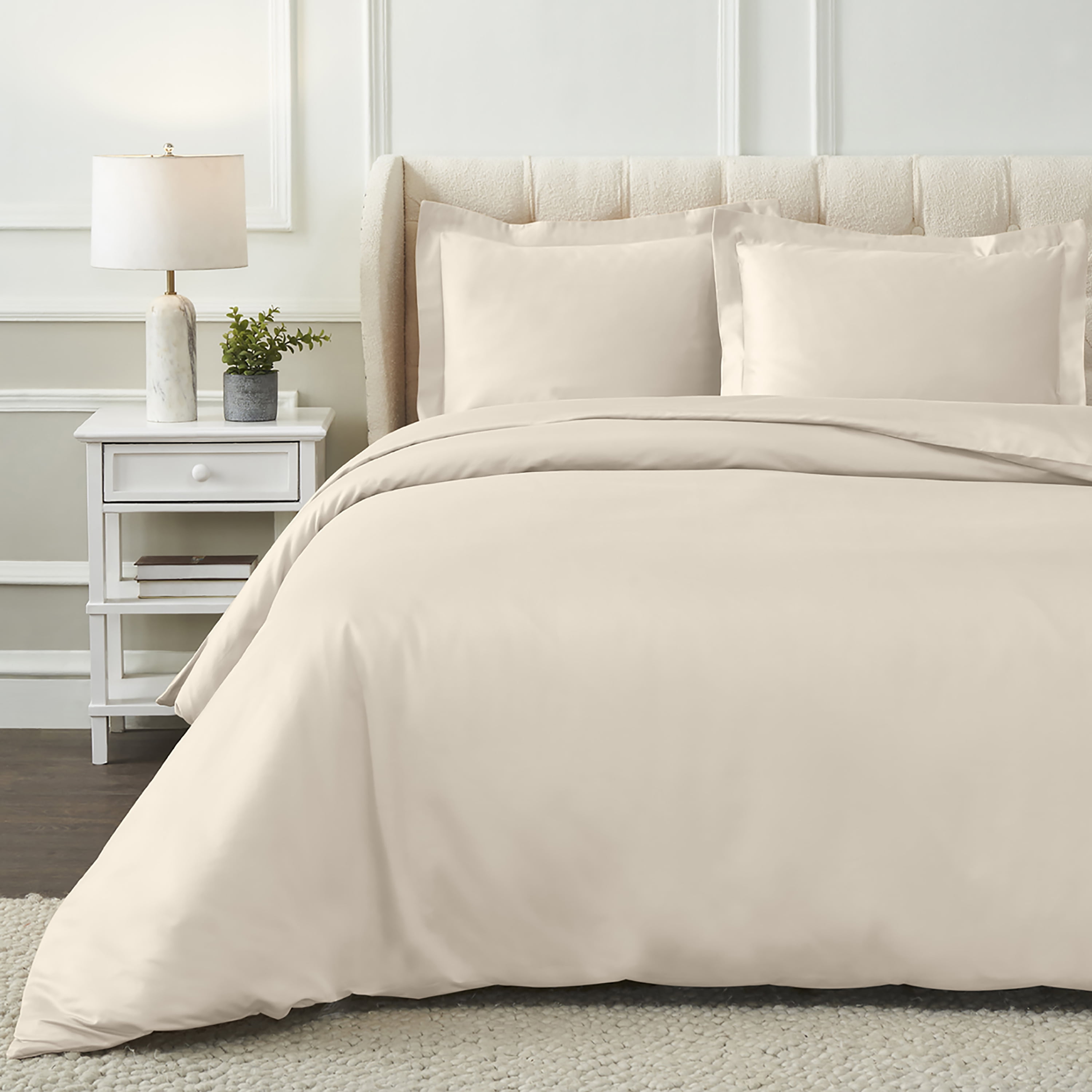 Superior Egyptian Cotton 1200 TC Solid Ivory Duvet Set, Full/Queen
