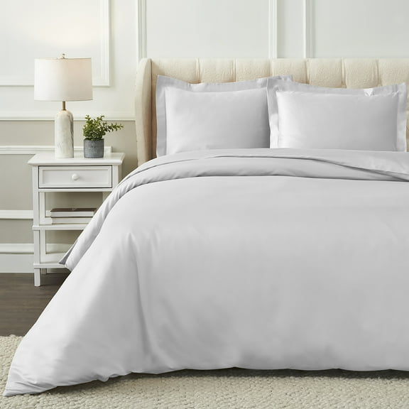 Superior Egyptian Cotton 1200 TC Solid Platinum Duvet Set, Full/Queen