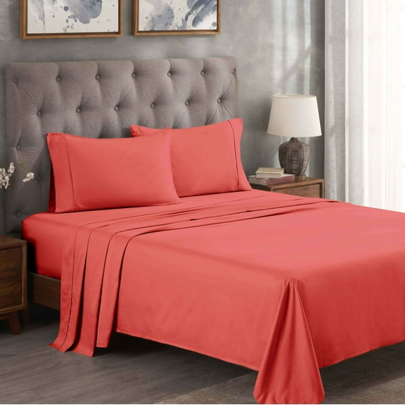 Superior Egyptian Cotton 300 Thread Count Deep Pocket Sheet Set, Full, Coral