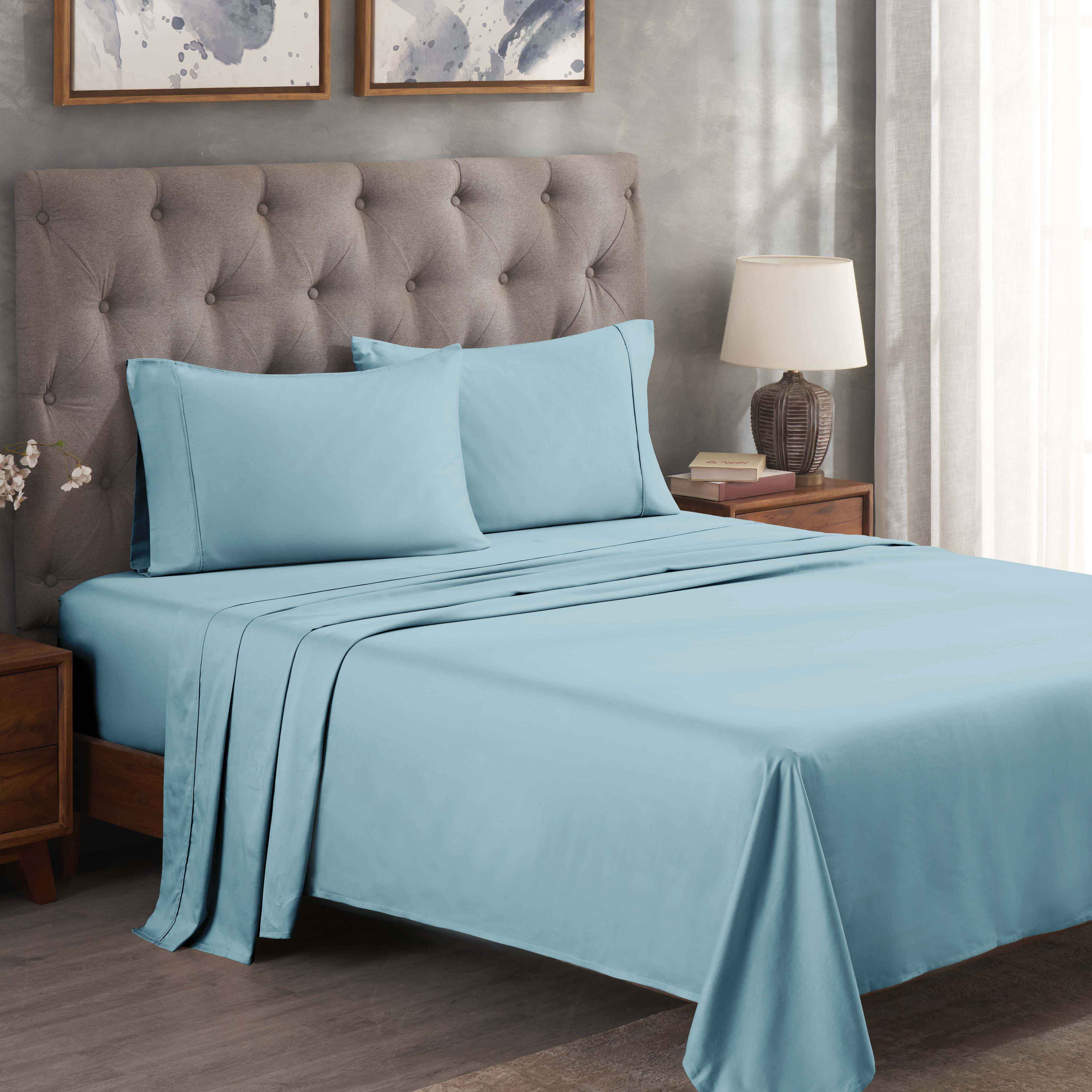 Superior Egyptian Cotton 300 Thread Count Deep Pocket Sheet Set, Full, Light Blue