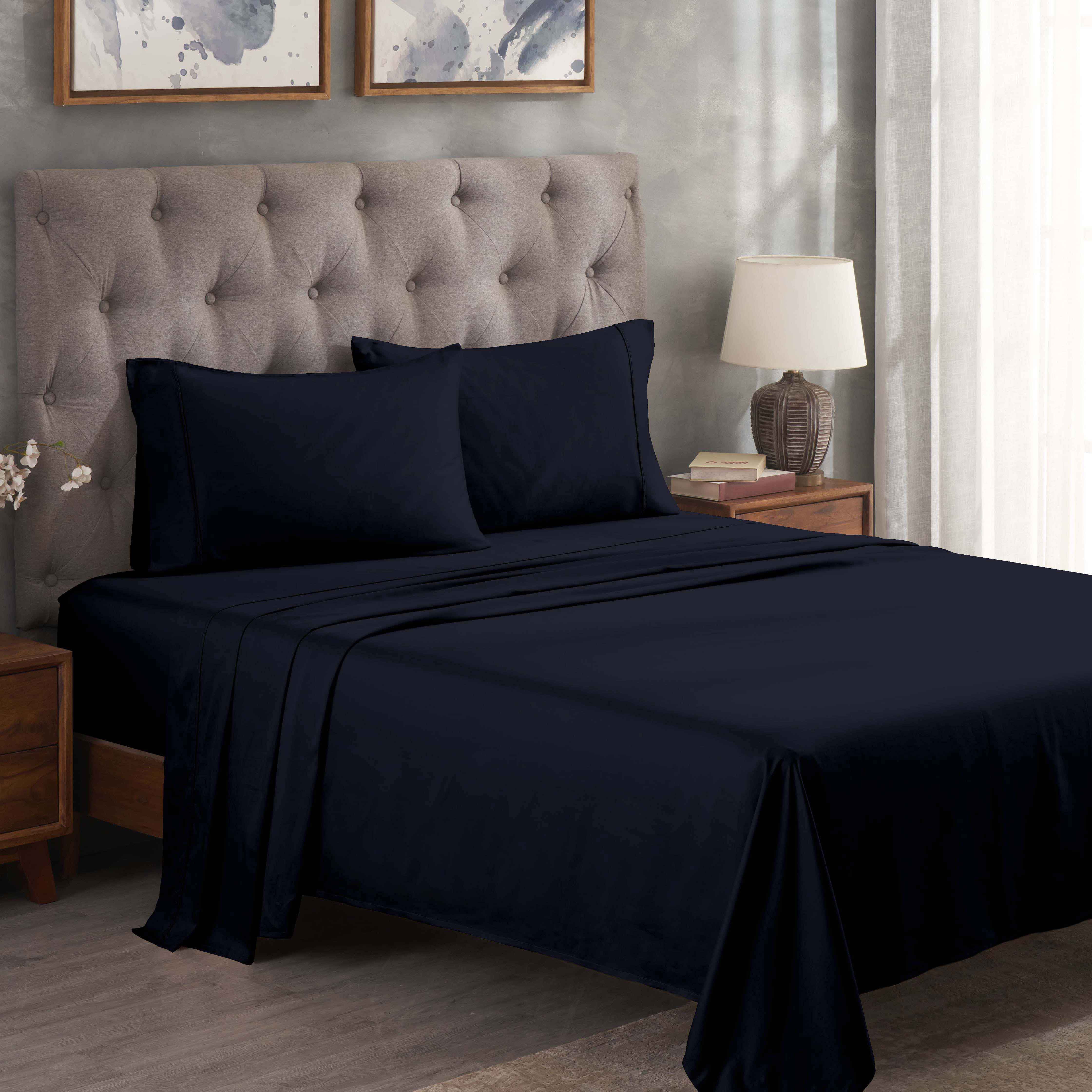 Superior Egyptian Cotton 300 Thread Count Deep Pocket Sheet Set, King, Navy Blue