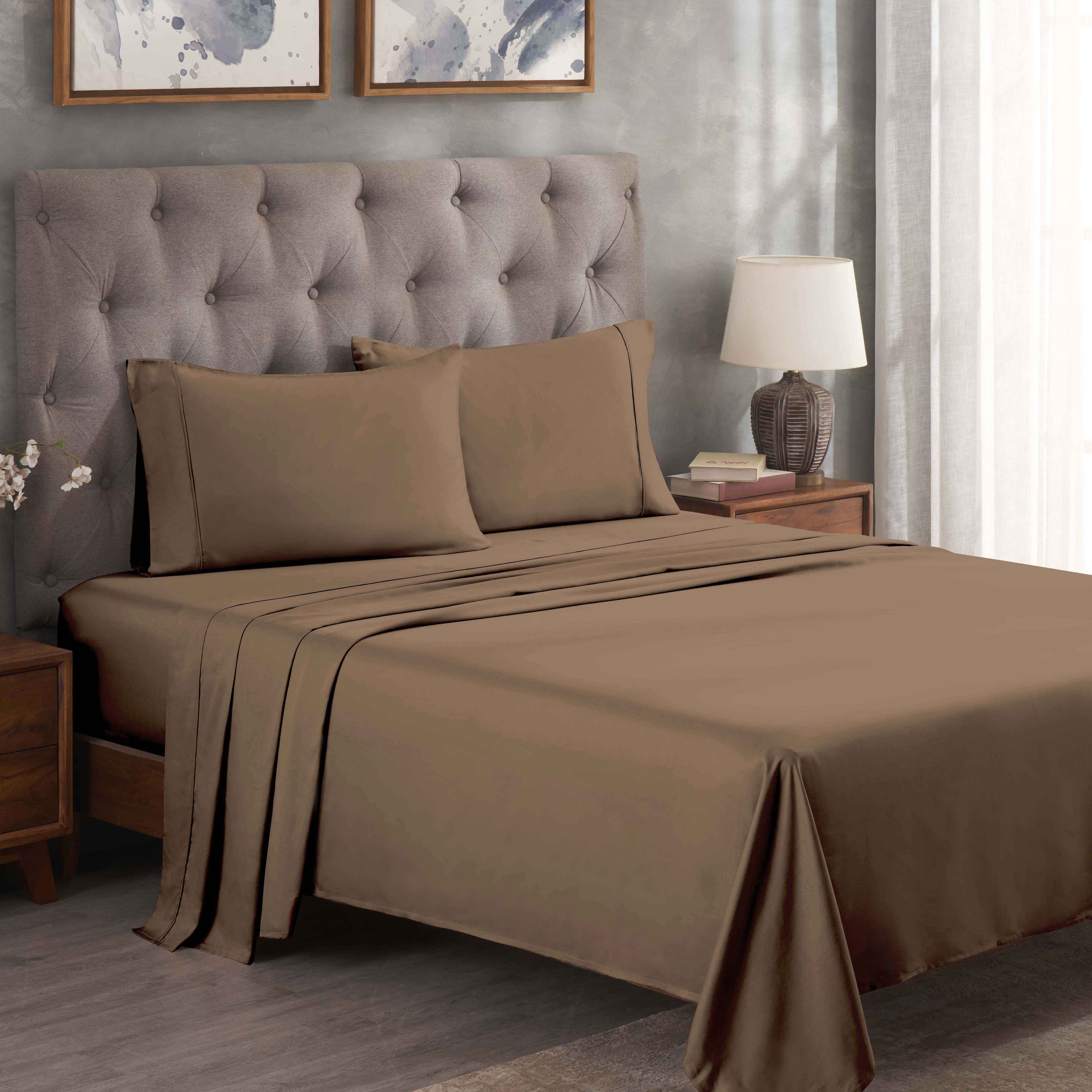 Superior Egyptian Cotton 300 Thread Count Deep Pocket Sheet Set, King, Taupe