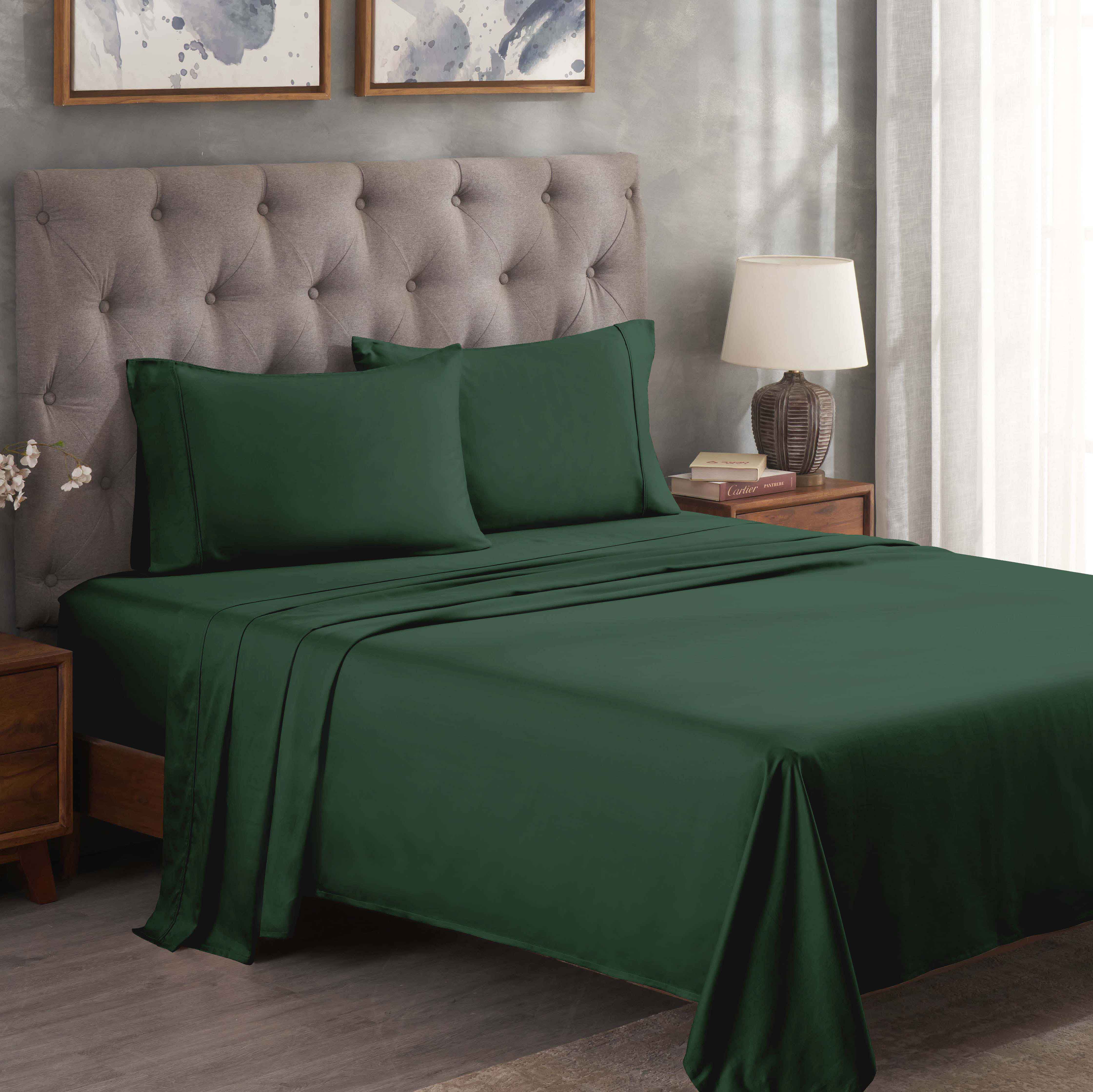 Superior Egyptian Cotton 300 Thread Count Deep Pocket Sheet Set, Queen, Hunter Green