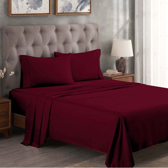 Superior Egyptian Cotton 300 Thread Count Deep Pocket Sheet Set, Split King, Burgundy