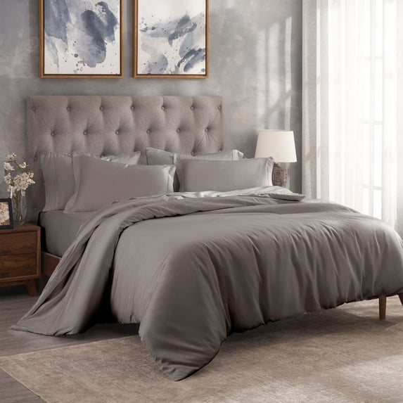 Superior Egyptian Cotton 300 Thread Count Duvet Cover Set, Full/Queen, Grey