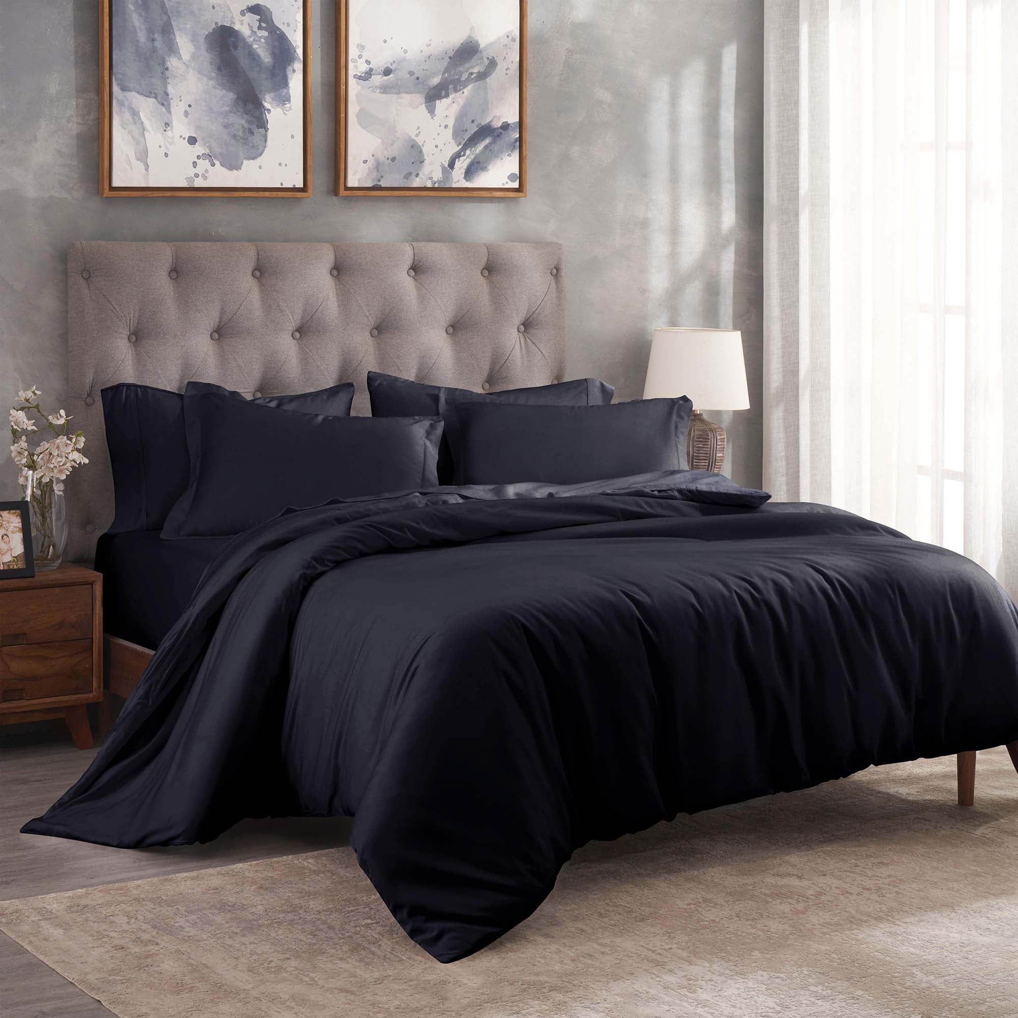 Superior Egyptian Cotton 300 Thread Count Duvet Cover Set, Full/Queen, Navy Blue