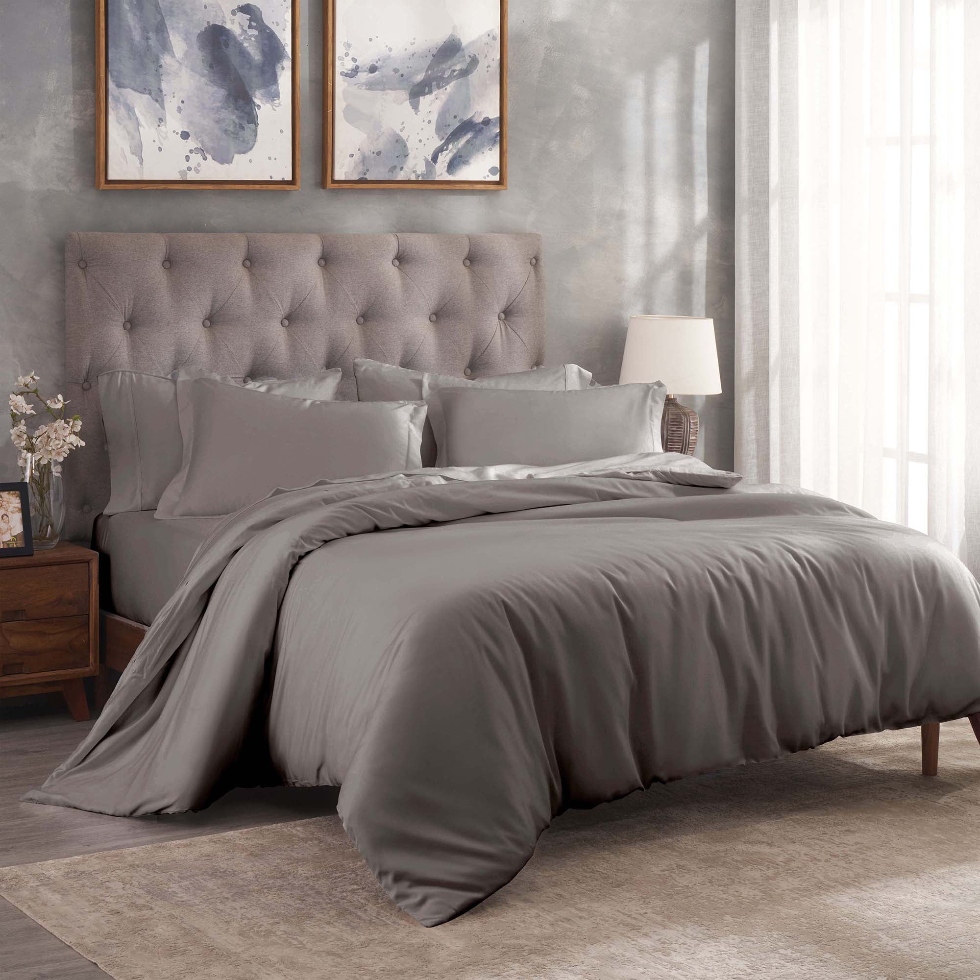 Superior Egyptian Cotton 300 Thread Count Duvet Cover Set, King/California King, Grey