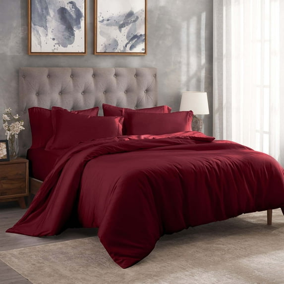 Superior Egyptian Cotton 300 Thread Count Duvet Cover Set, Twin, Burgundy