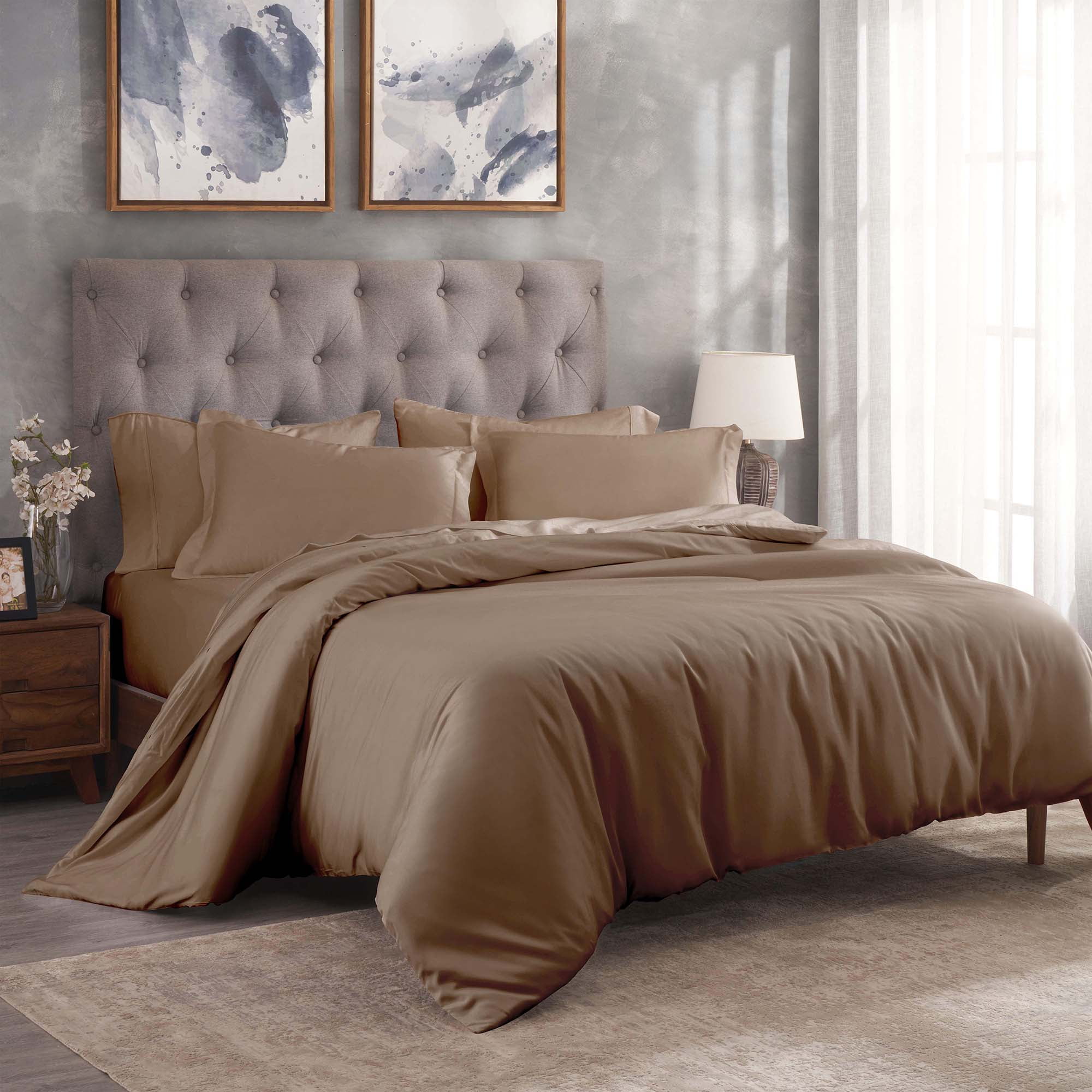 Superior Egyptian Cotton 300 Thread Count Duvet Cover Set, Twin, Taupe