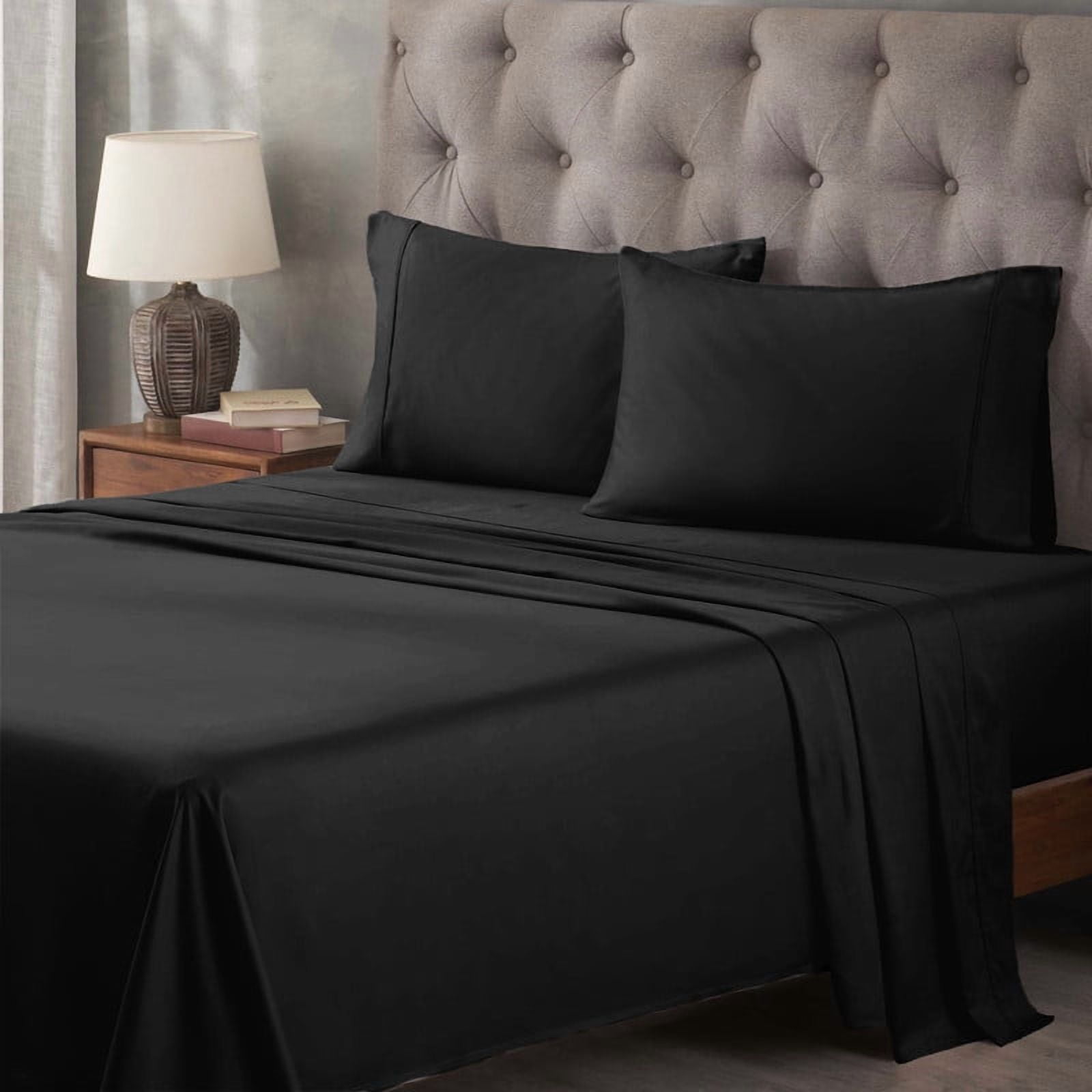 Superior Egyptian Cotton 400 TC Deep Pocket Sheet Set, Full, Black