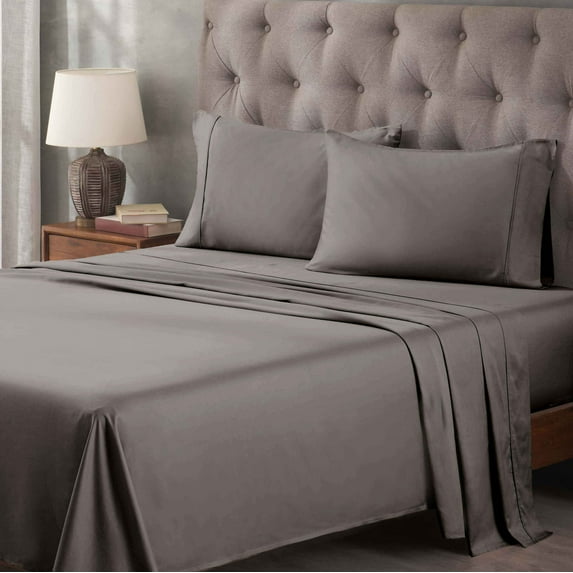 Superior Egyptian Cotton 400 Thread Count Deep Pocket Sheet Set, California King Size, Grey