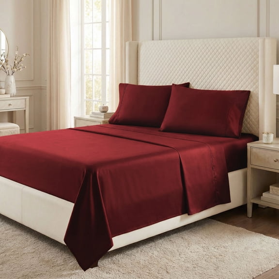 Superior Egyptian Cotton 530 Thread Count Deep Pocket Sheet Set, California King Size, Burgundy