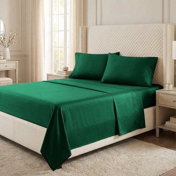Superior Egyptian Cotton 530 Thread Count Deep Pocket Sheet Set, Queen Size, Green