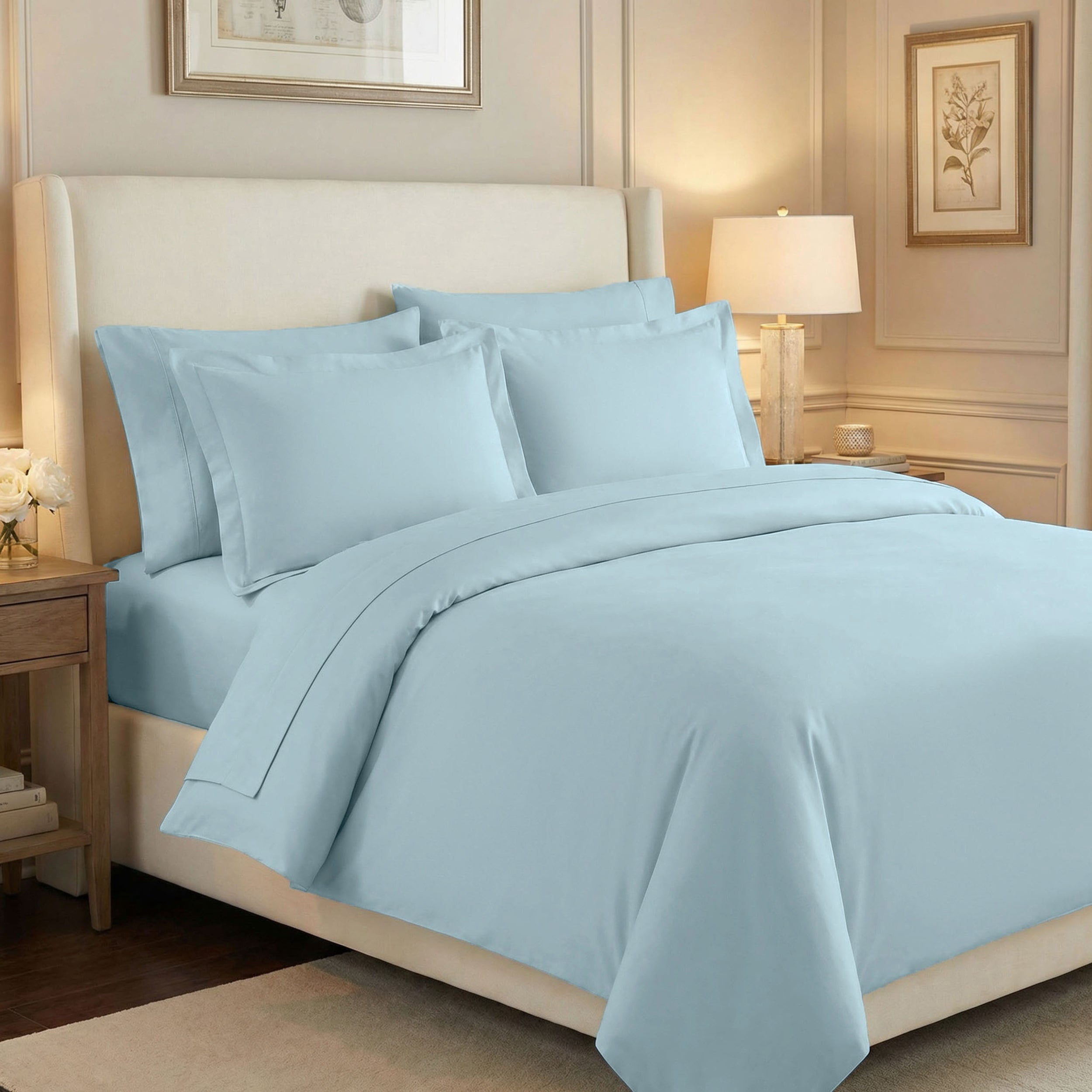 Superior Egyptian Cotton 530 Thread Count Duvet Cover Set, Full/Queen, Light Blue