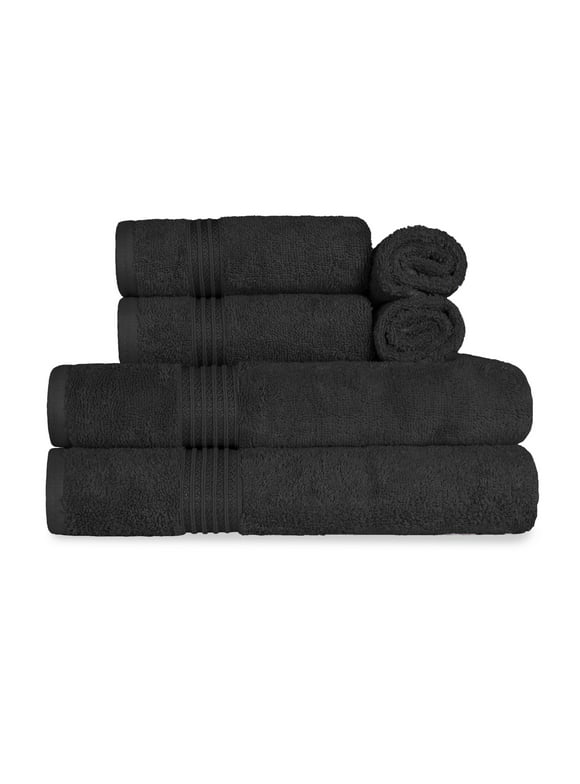 Superior Egyptian Cotton Absorbent 6-Piece Black Towel Set