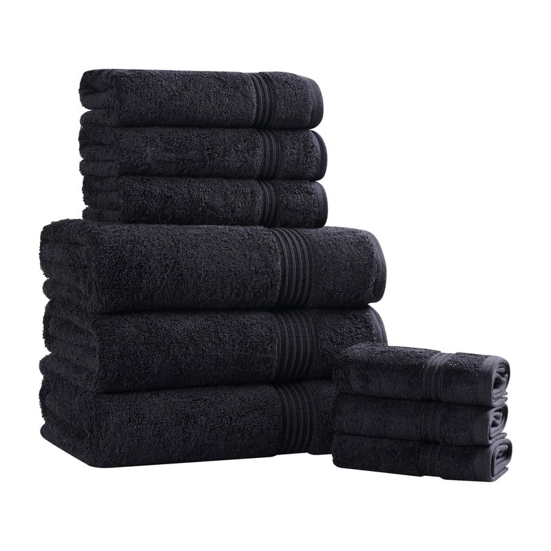 Superior Egyptian Cotton Absorbent 9-Piece Black Towel Set