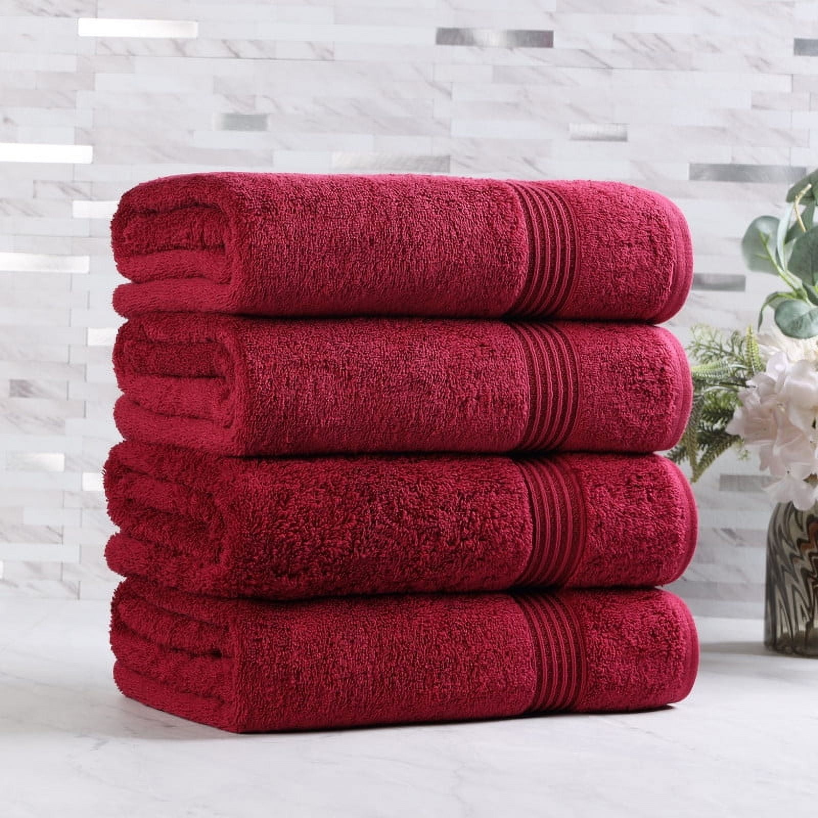 Superior Egyptian Cotton Absorbent Burgundy Bath Towel Set of 4