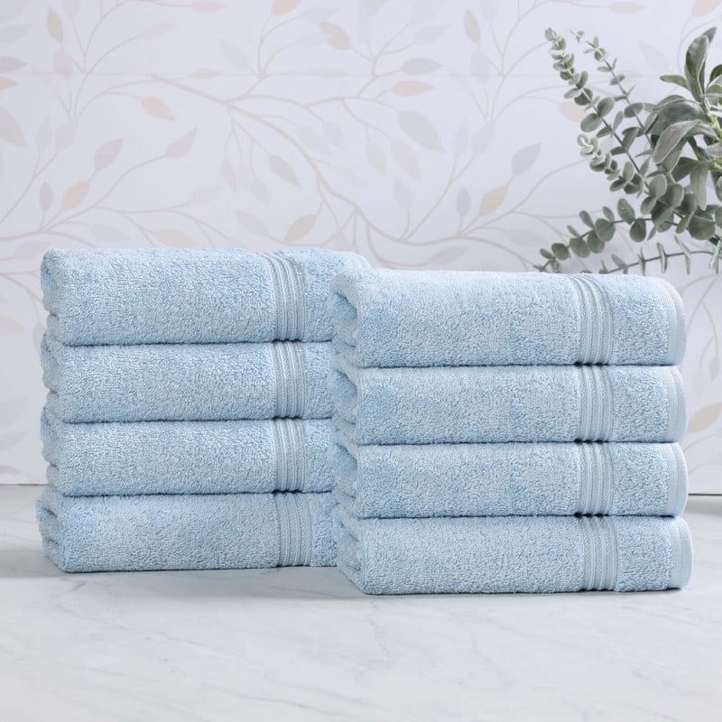 Superior Egyptian Cotton Absorbent Light Blue Hand Towel Set of 8
