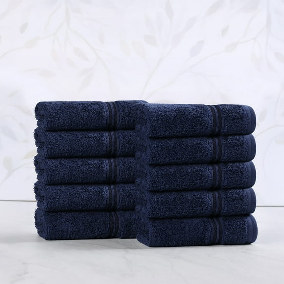 Superior Egyptian Cotton Absorbent Navy Blue Face Towel Set of 10