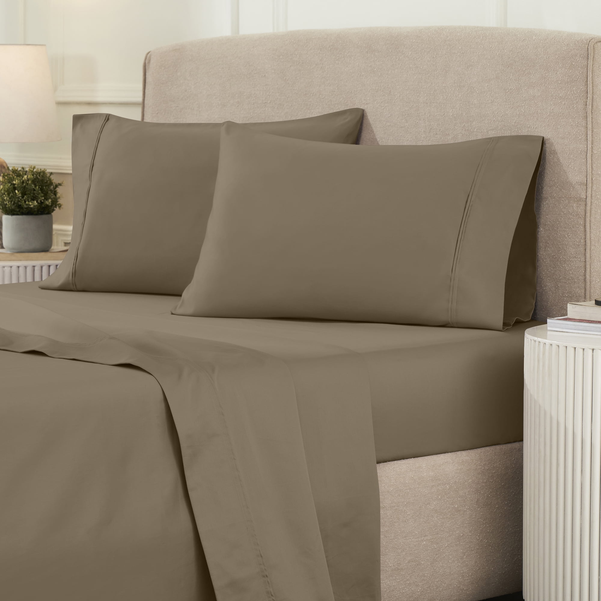 King Taupe Egyptian Cotton Embroidered Deep Pocket Sheet Set