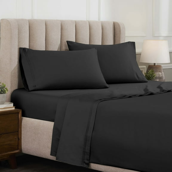 Superior Egyptian Cotton Deep Pocket 1500 TC Sheet Set, King, Black