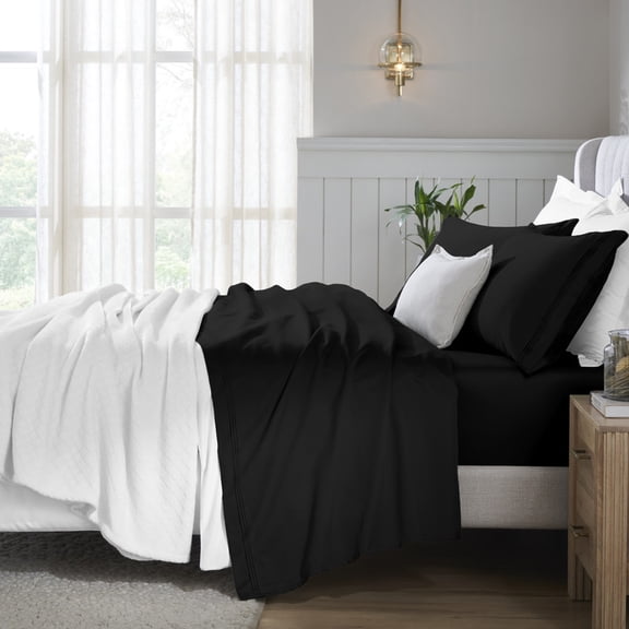 Superior Egyptian Cotton Deep Pocket 650 TC Sheet Set, Queen, Black
