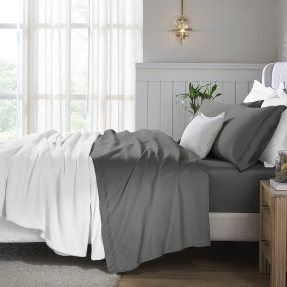 Superior Egyptian Cotton Deep Pocket 650 TC Sheet Set, Queen, Grey