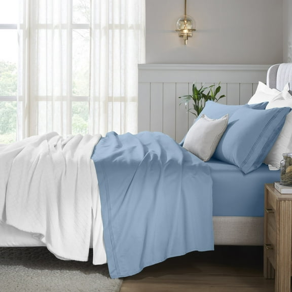 Superior Egyptian Cotton Deep Pocket 650 TC Sheet Set, Queen, Medium Blue