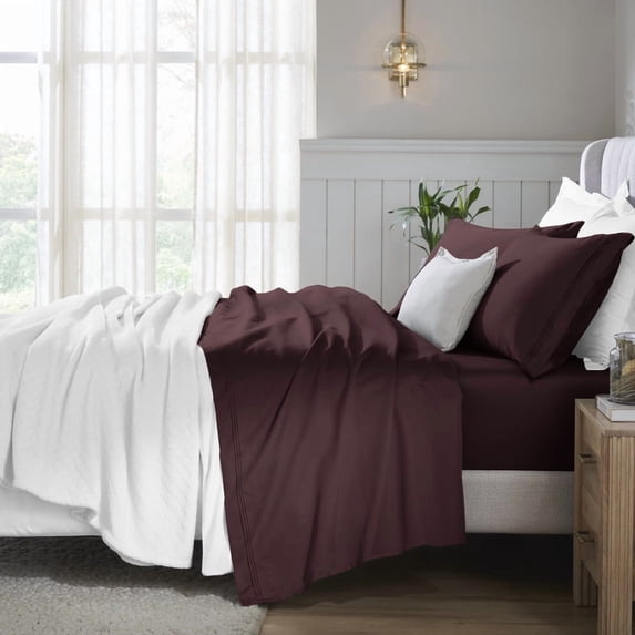 Superior Egyptian Cotton Deep Pocket 650 TC Sheet Set, Split King, Plum