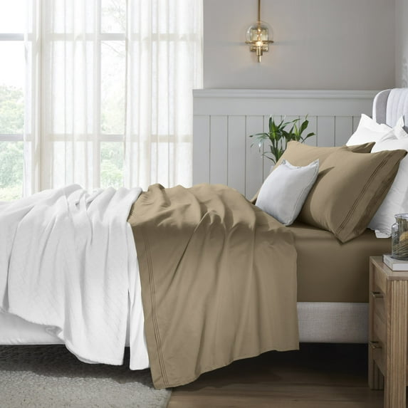Superior Egyptian Cotton Deep Pocket 650 TC Sheet Set, Split King, Taupe