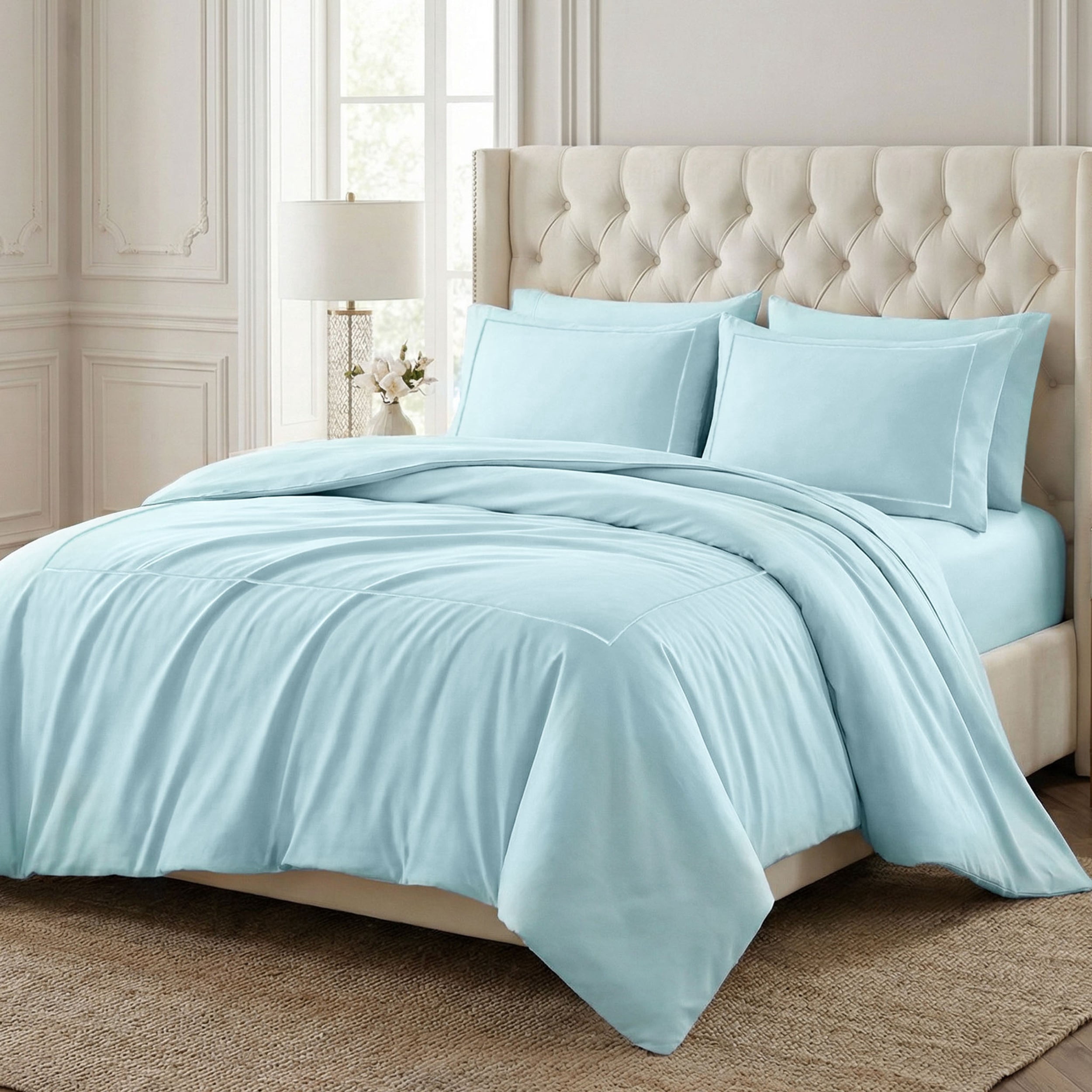 Superior Egyptian Cotton Embroidered 650 TC Duvet Cover Set, Twin Size, Baby Blue