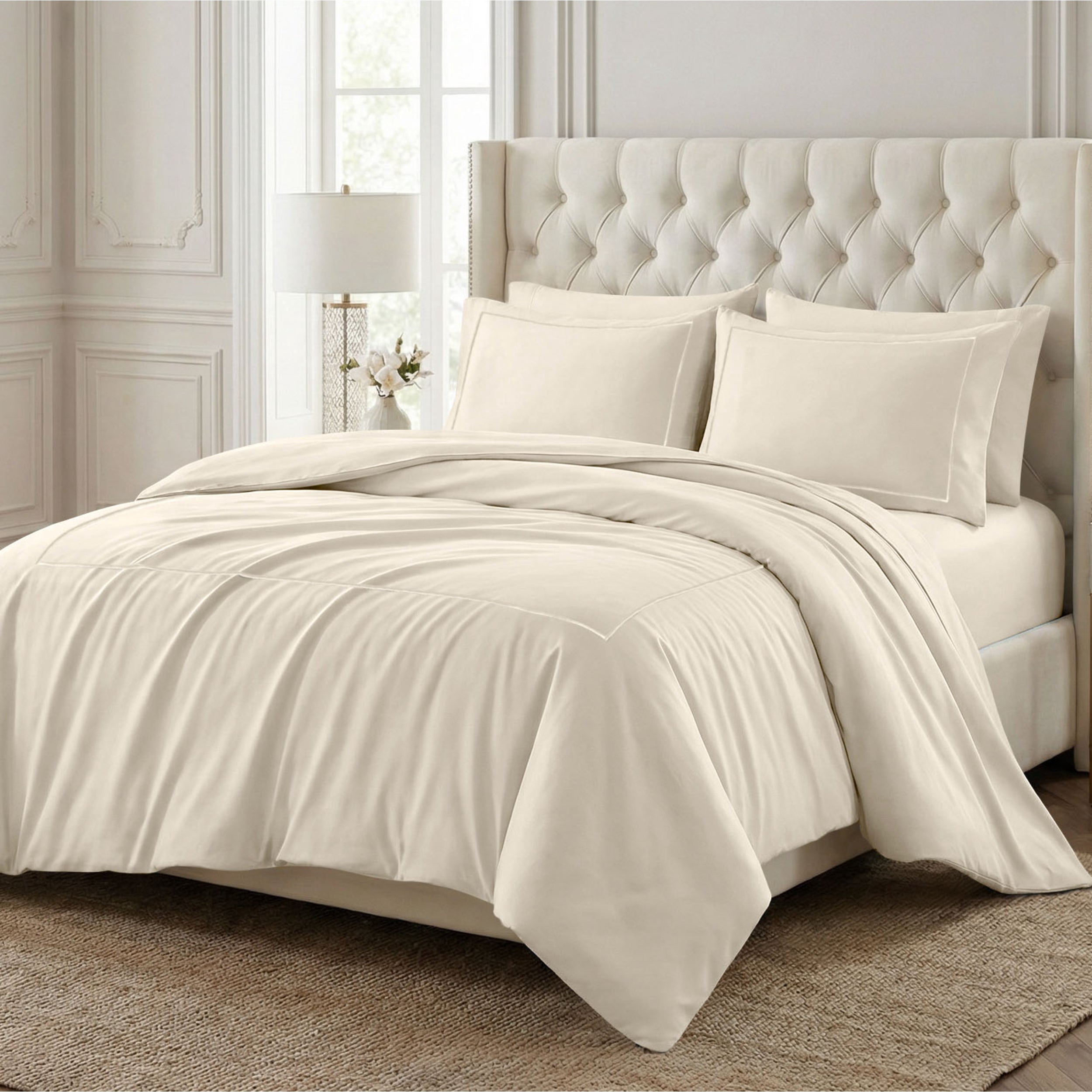 Superior Egyptian Cotton Embroidered 650 TC Duvet Cover Set, Twin Size, Ivory