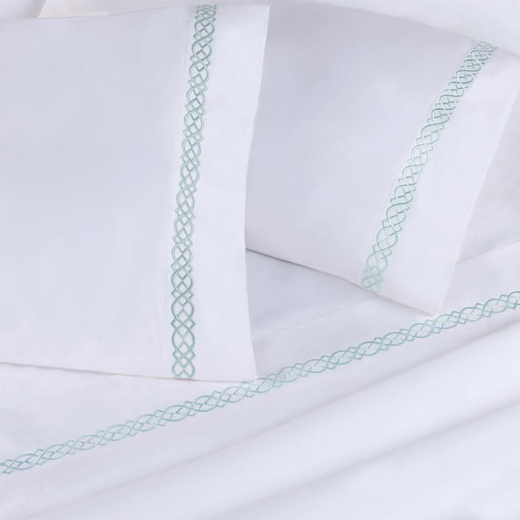 Superior Egyptian Cotton Embroidered Pillowcase Set, Standard, Blue