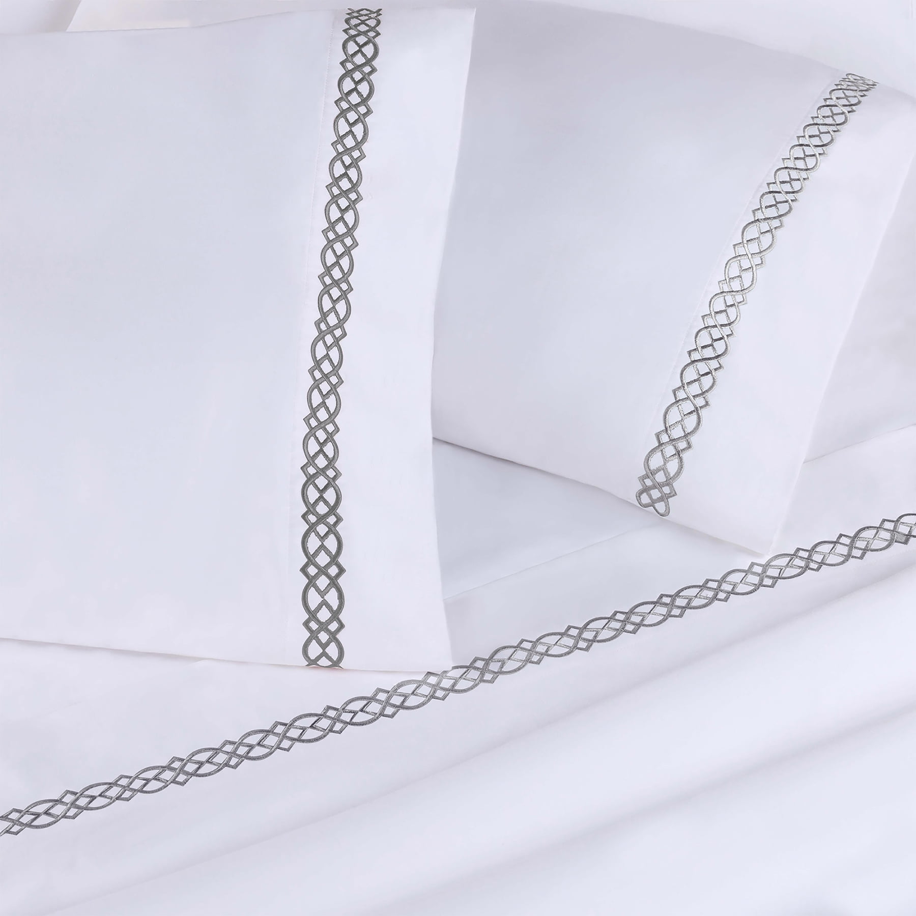 White-Charcoal Egyptian Cotton Embroidered Standard Pillowcases