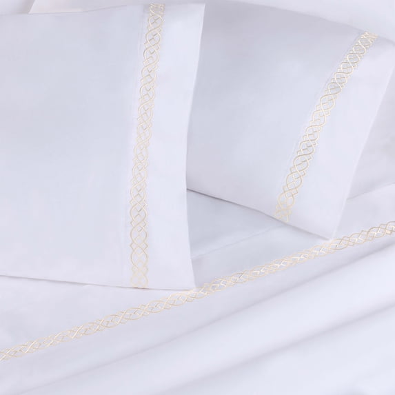 Superior Egyptian Cotton Embroidered Pillowcase Set, Standard, Ivory