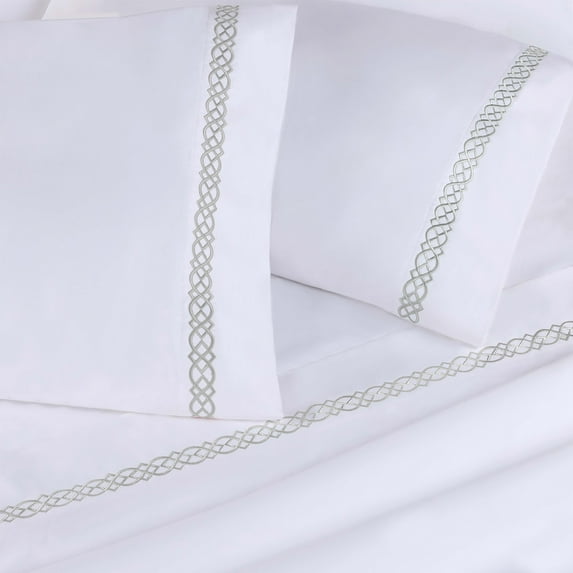 Superior Egyptian Cotton Embroidered Pillowcase Set, Standard, Platinum
