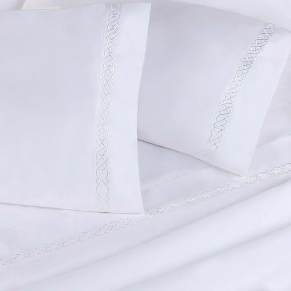 Superior Egyptian Cotton Embroidered Pillowcase Set, Standard, White