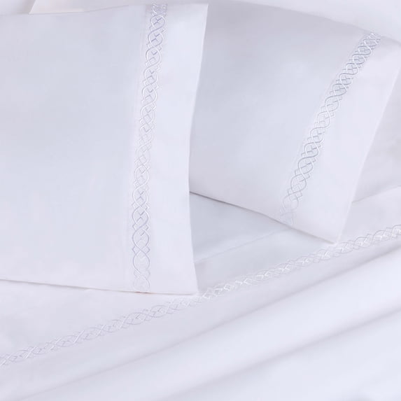 Superior Egyptian Cotton Embroidered Pillowcase Set, Standard, White