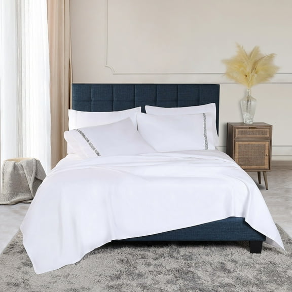 Superior Egyptian Cotton Embroidered Sheet Set, Full, Charcoal