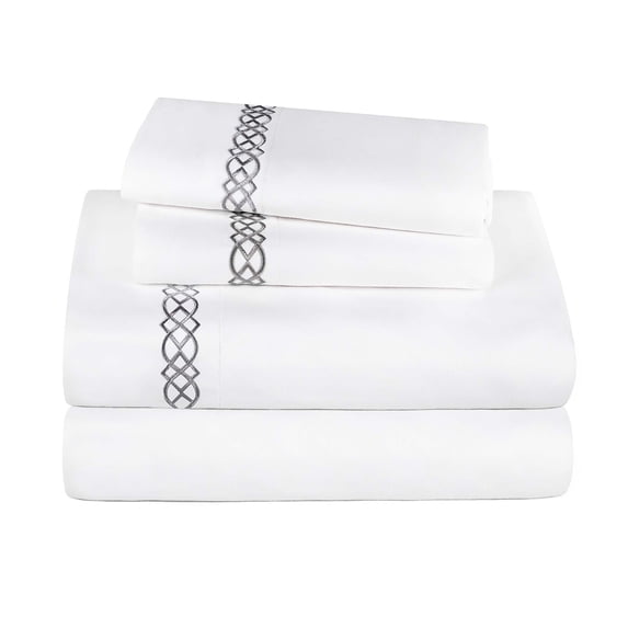 Superior 1000 TC Egyptian Cotton Embroidered Sheet Set, Full, Charcoal