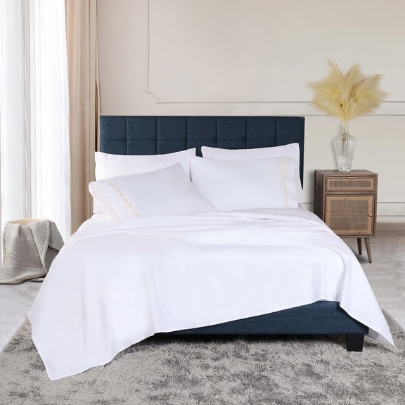 Superior Egyptian Cotton Embroidered Sheet Set, Full, Ivory