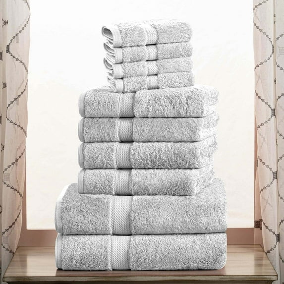 Superior 800 GSM Egyptian Cotton 10-Piece Heavyweight Towel Set, Silver