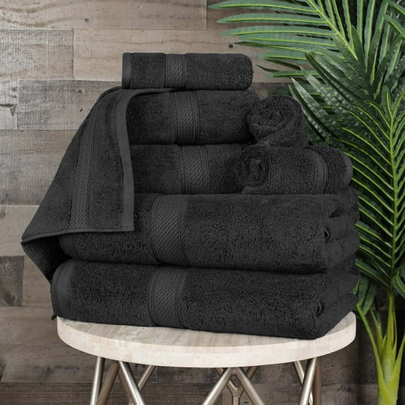 Superior 800 GSM Egyptian Cotton 8-Piece Heavyweight Towel Set, Black