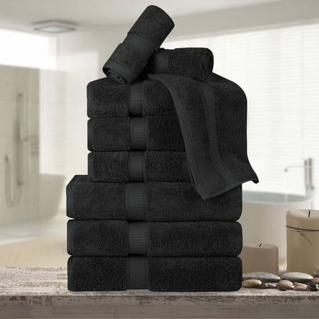 Superior 800 GSM Egyptian Cotton 9-Piece Heavyweight Towel Set, Black