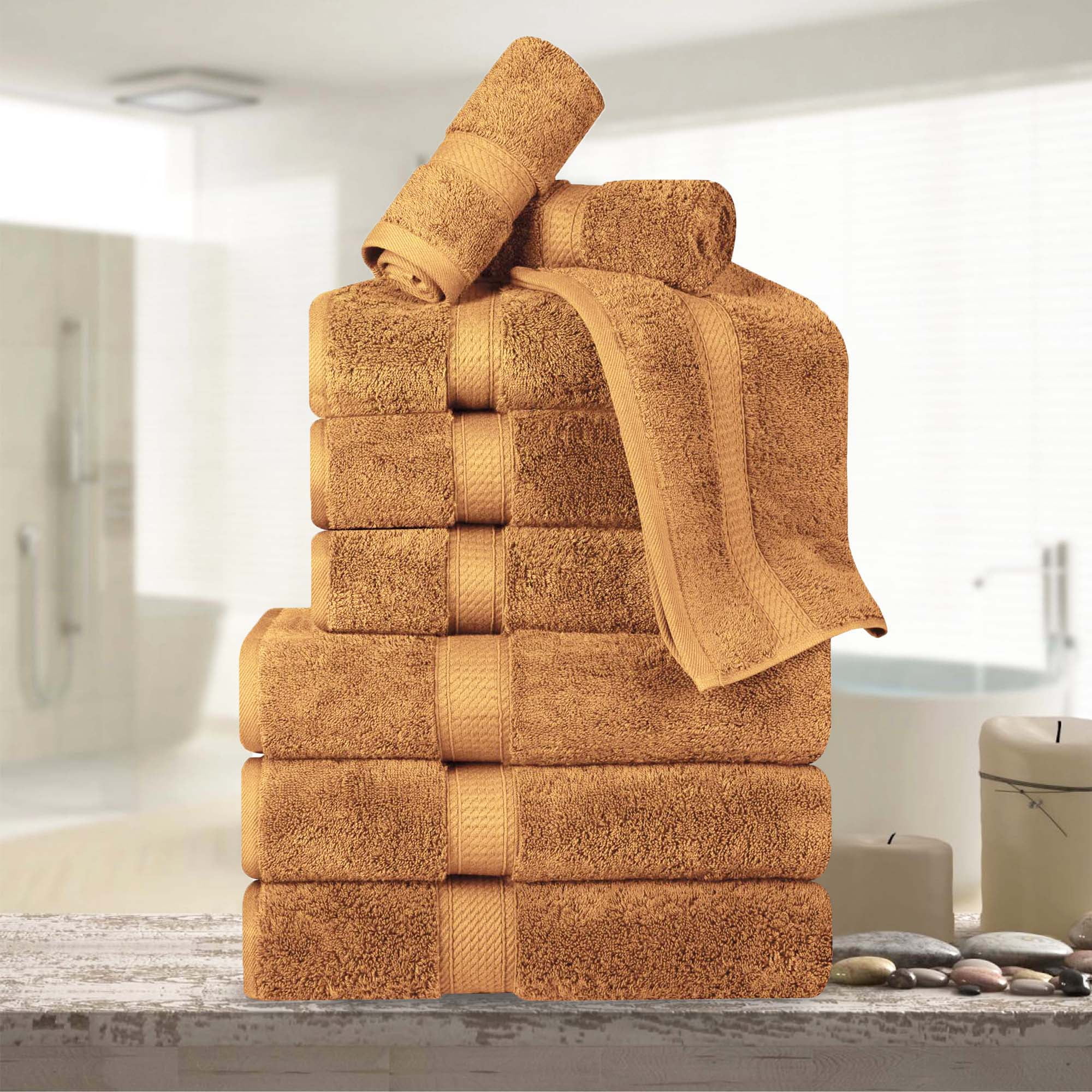 Superior Egyptian Cotton Heavyweight 9 Piece Towel Set Rust