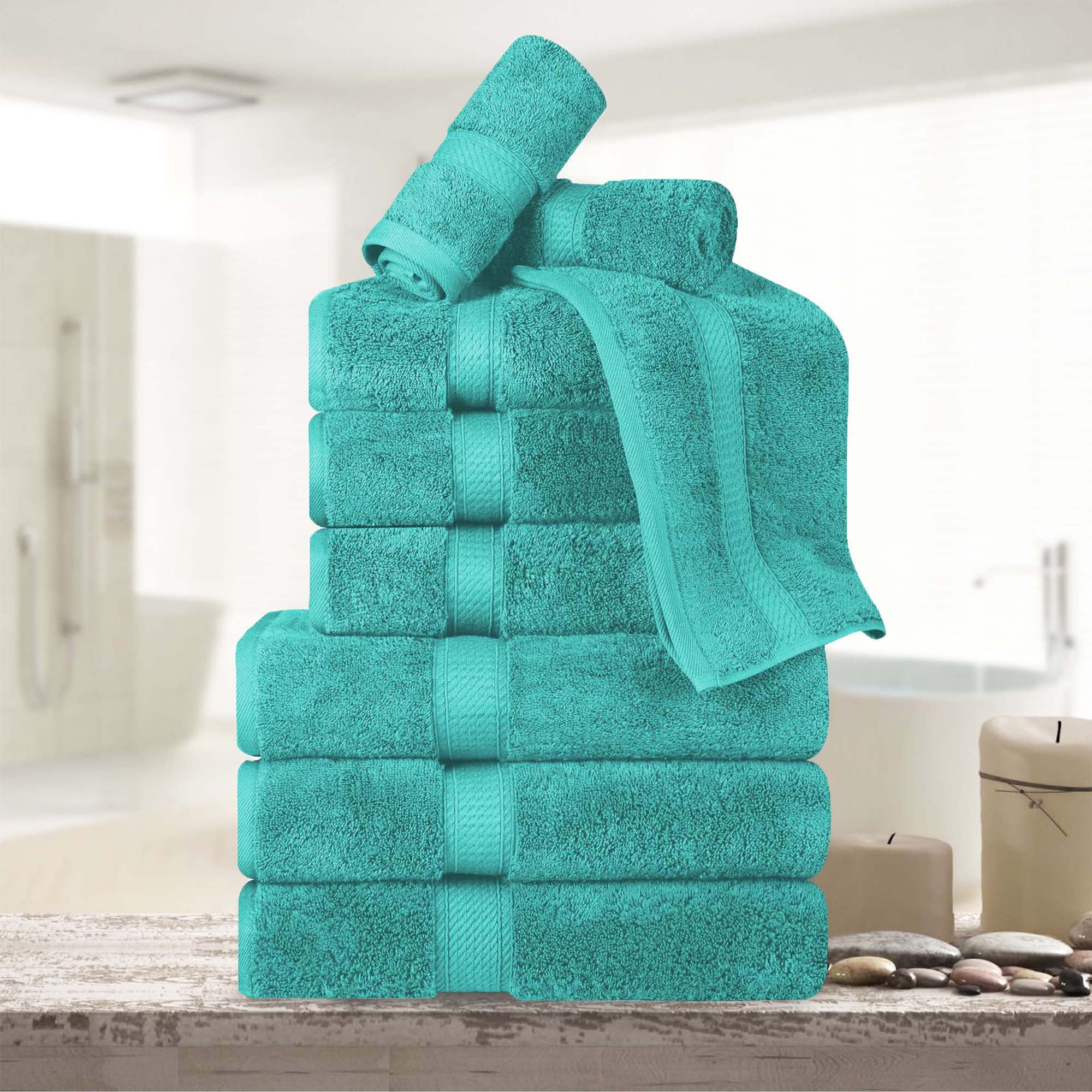 Superior Egyptian Cotton Heavyweight 9 Piece Towel Set Turquoise Walmart