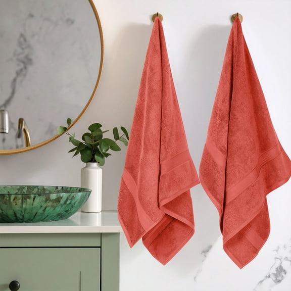Superior 800 GSM Egyptian Cotton Heavyweight Bath Towel Set of 2, Coral