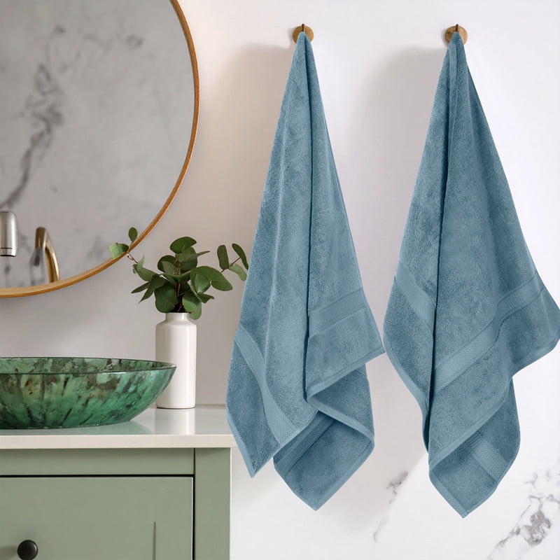Superior 800 GSM Egyptian Cotton Heavyweight Bath Towel Set of 2, Denim Blue