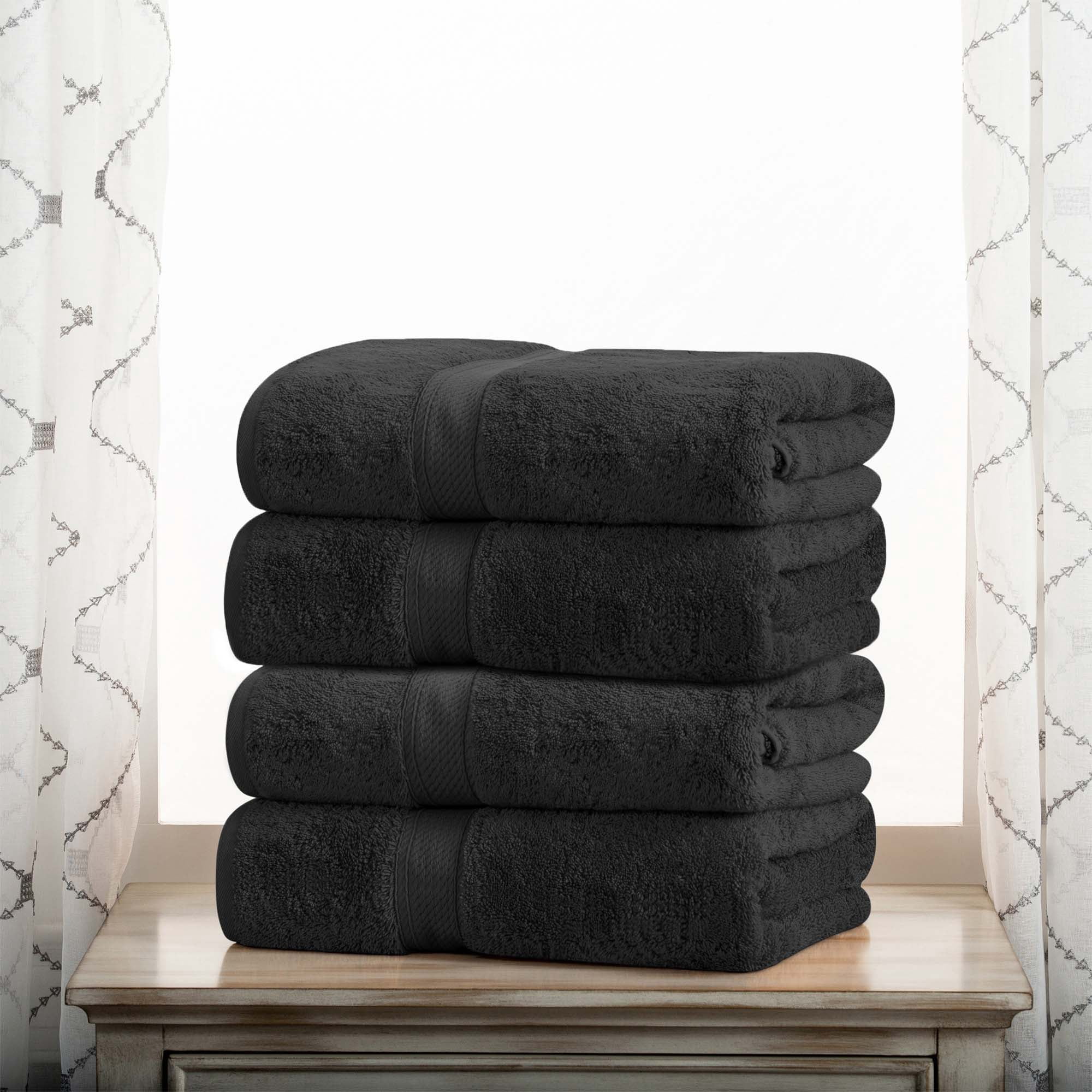 Superior 800 GSM Egyptian Cotton Heavyweight Bath Towel Set of 4, Black