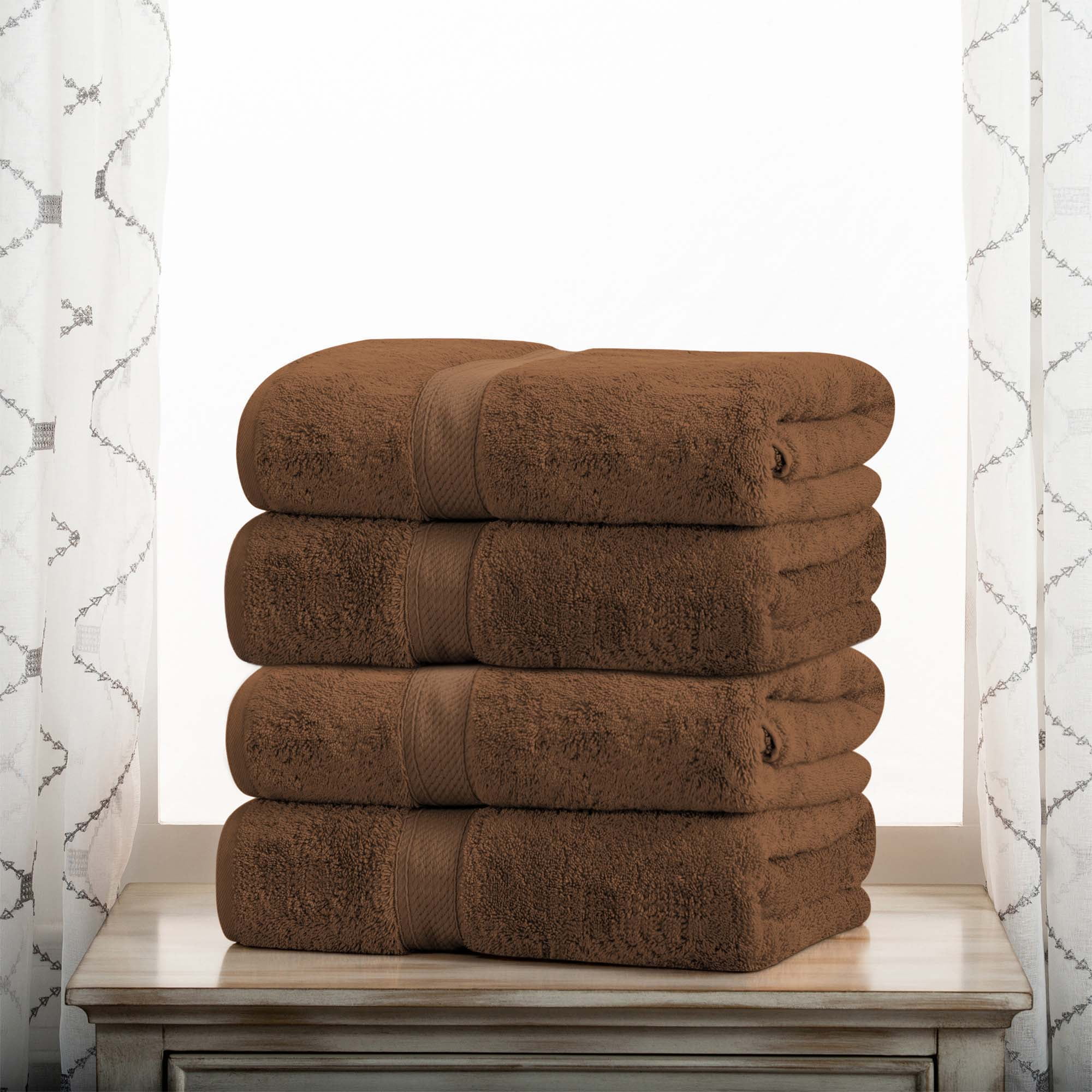 Superior 800 GSM Egyptian Cotton Heavyweight Bath Towel Set of 4, Chocolate